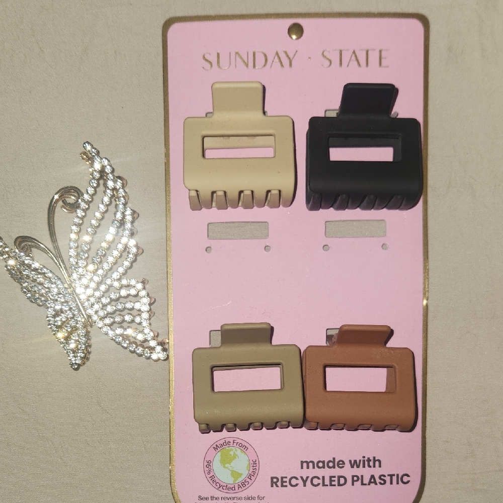 Sunday State Hair Claw Clips Set And Sparkley Butterfly Hair Clip.